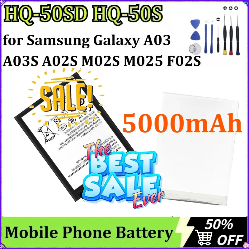 

For Samsung Galaxy A03 A03S A02S M02S M025 F02S Mobile Phone Battery HQ-50SD HQ-50S Rechargeable Battery 3.85V 5000mAh+ Tools