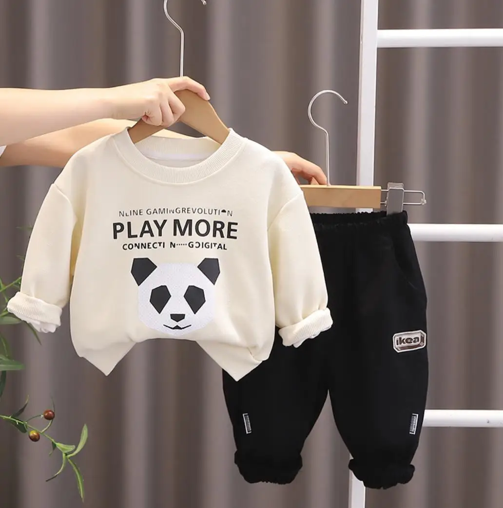 Conjunto de Sudadera con capucha y pantalones de dibujos animados para niños, chándal de cuello redondo, ropa para niños pequeños, primavera y otoño, 2024