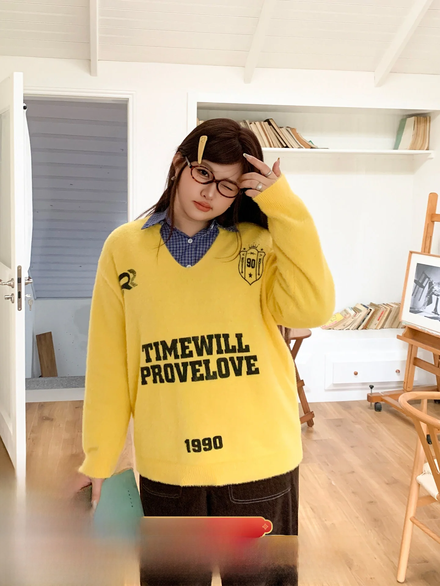 

Свитер YUZI Fi Roe Fur V-ne, светло-бежевый, с буквенным принтом, в американском ретро-стиле, свободный, оверсайз, женский, модный, для ношения под одеждой