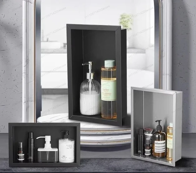 304 Stainless Steel Concealed Wall Niche Matte Black Wall Recessed Box Hotel Recessed Black Shower Niche Embedded Bathroom Shelf