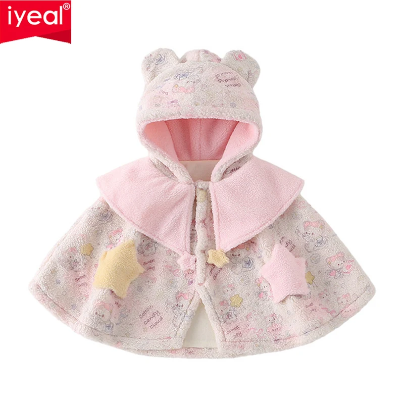 

IYEAL 2025 новое осенне-зимнее пальто для маленьких девочек, детский плюшевый топ, корейская повседневная накидка с граффити для маленьких девочек
