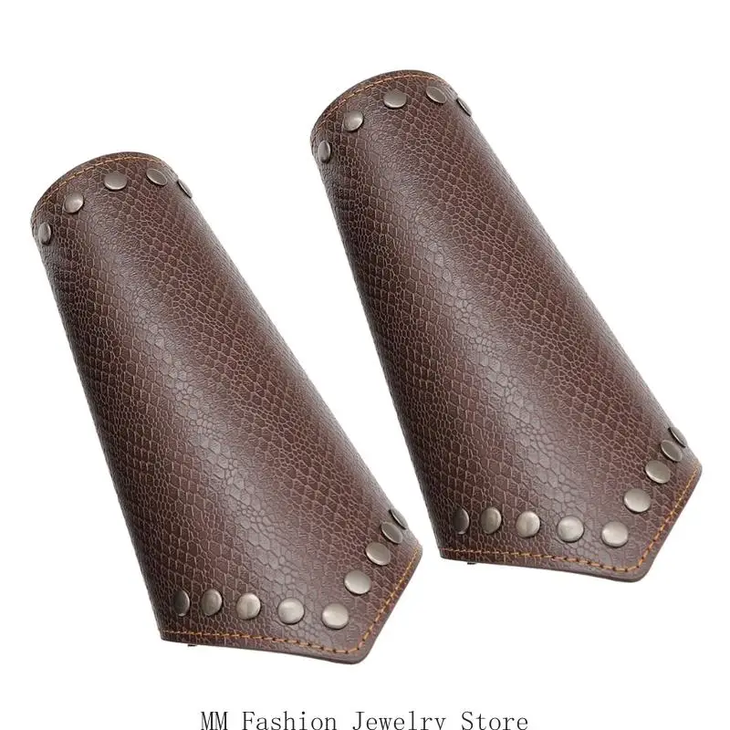 

D0UB Pu Leather Arm Guards Medieval Armband Buckle Bracers Armors for Halloween LARP