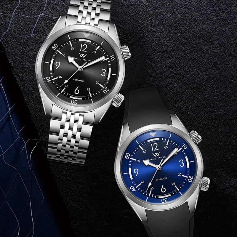 ساعة WM ساعات آلية أوتوماتيكية مقاومة للماء كلاسيكية كاجوال لرجال الأعمال ساعة Welly Merck WM089M