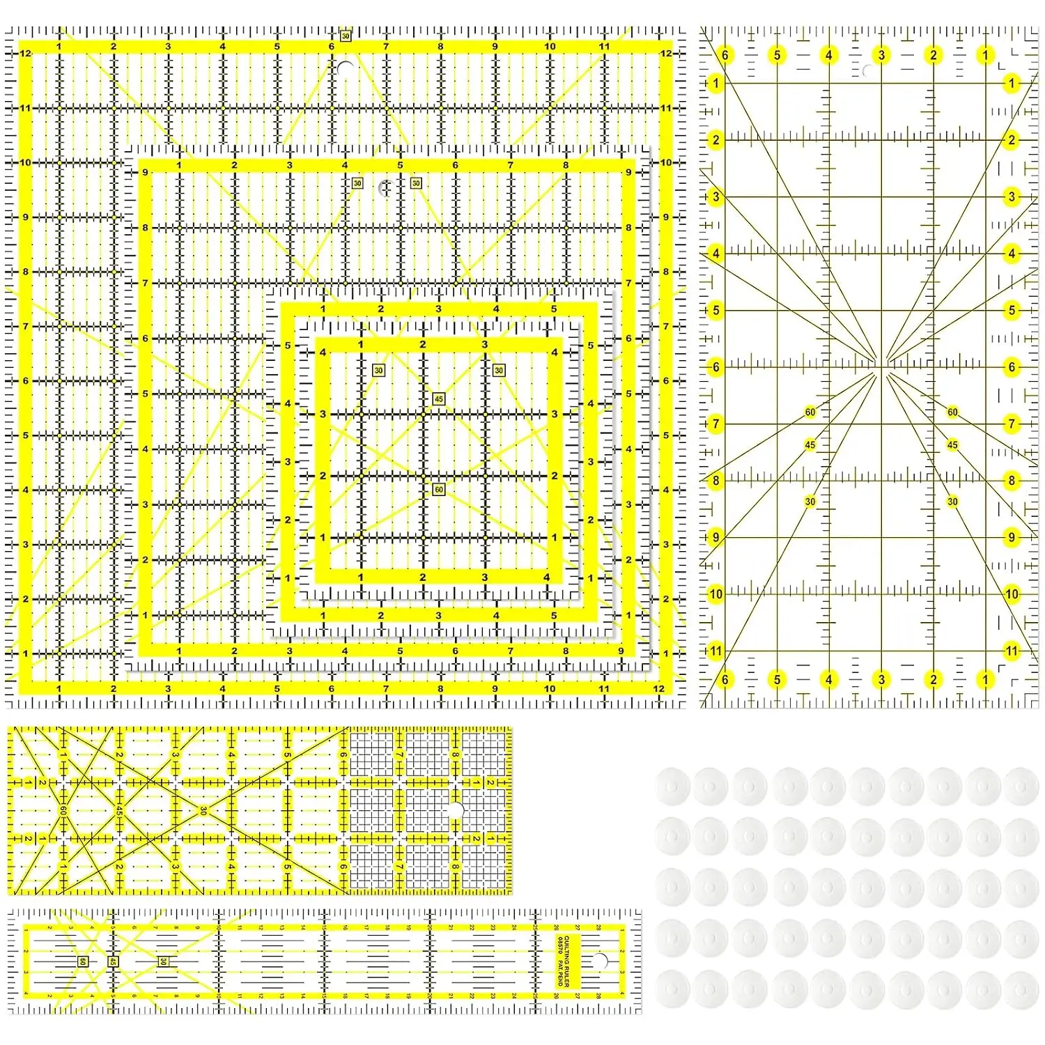 

7 Piece Acrylic Quilting Rulers Set for Fabric Cutting and Sewing Templates,Includes Multiple Sizes (12.5"X12.5",6"X6",9"x3")