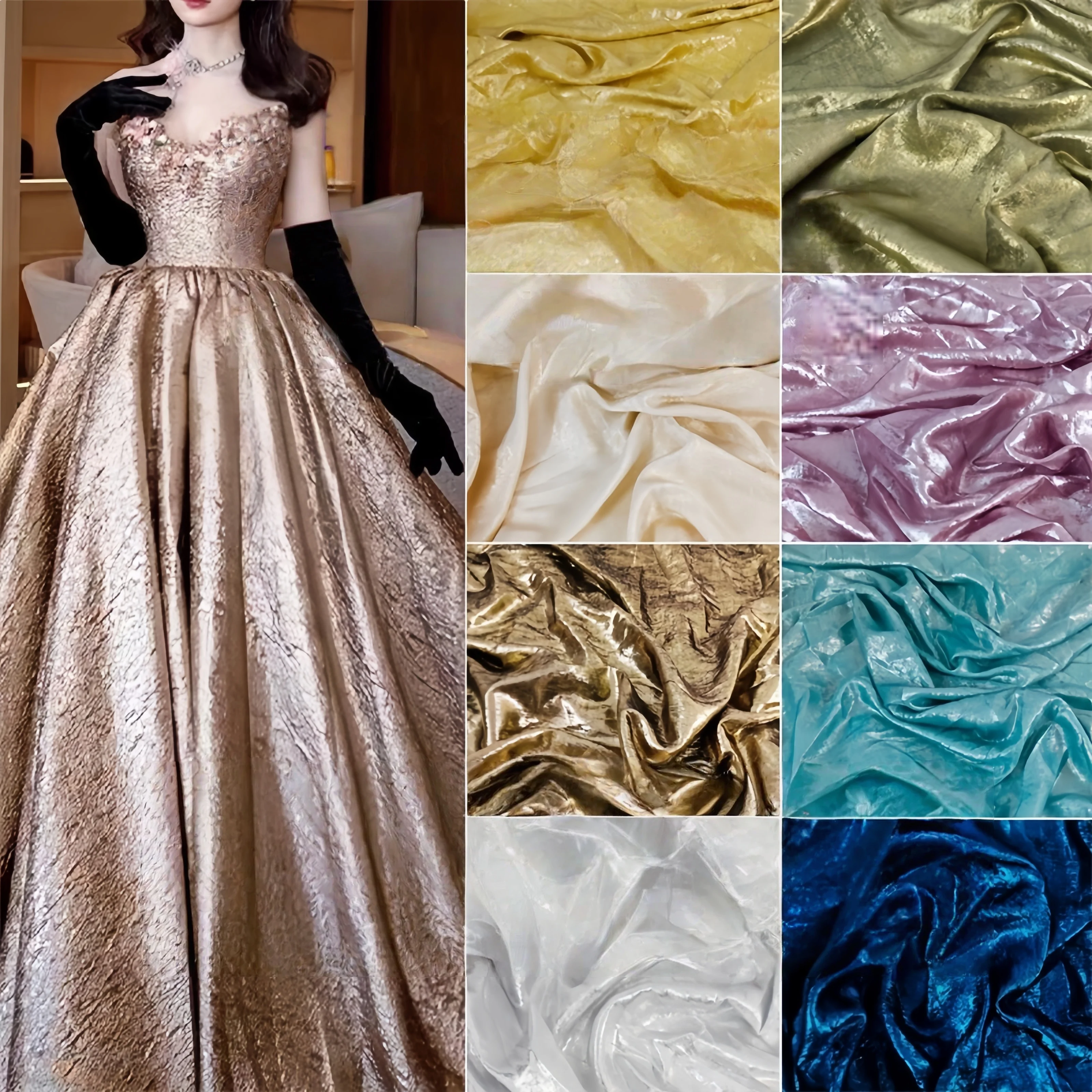Gilded fabric colorful mermaid silk sewing evening dress, wedding dress fabric, Hanfu DIY, gold foil background decoration