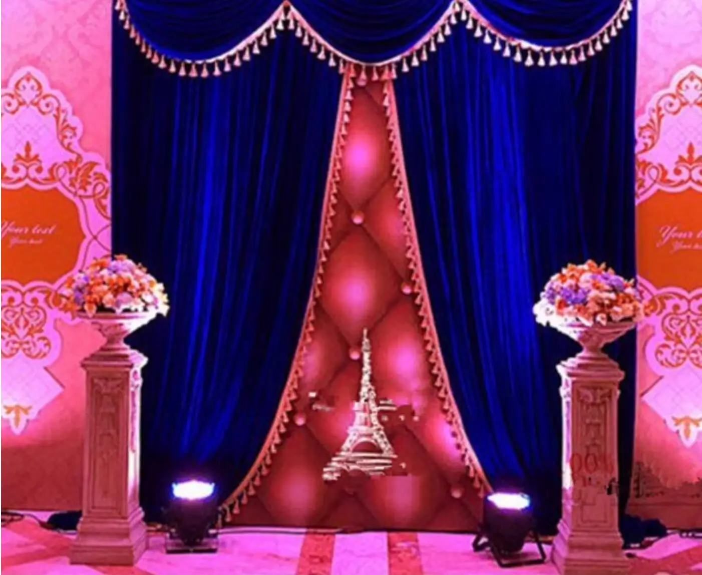 Top Royal Blue Velvet 10FTX10FTWedding Backdrop Curtains z frędzlami do dekoracji ślubnych na scenę kościelną