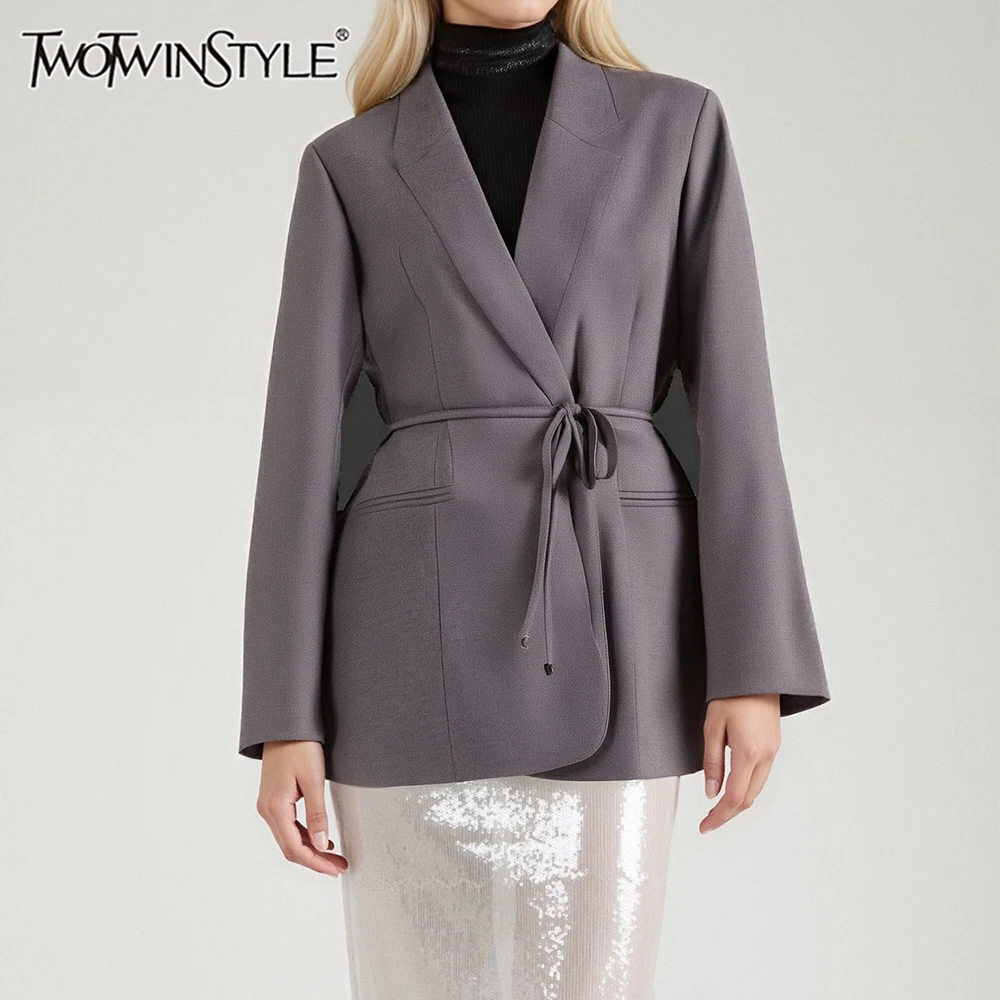 

TWOTWINSTYLE однотонные сращенные минималистичные куртки на шнуровке для женщин с v-образным вырезом и длинными рукавами, лоскутная куртка с карманами, женская одежда, новинка