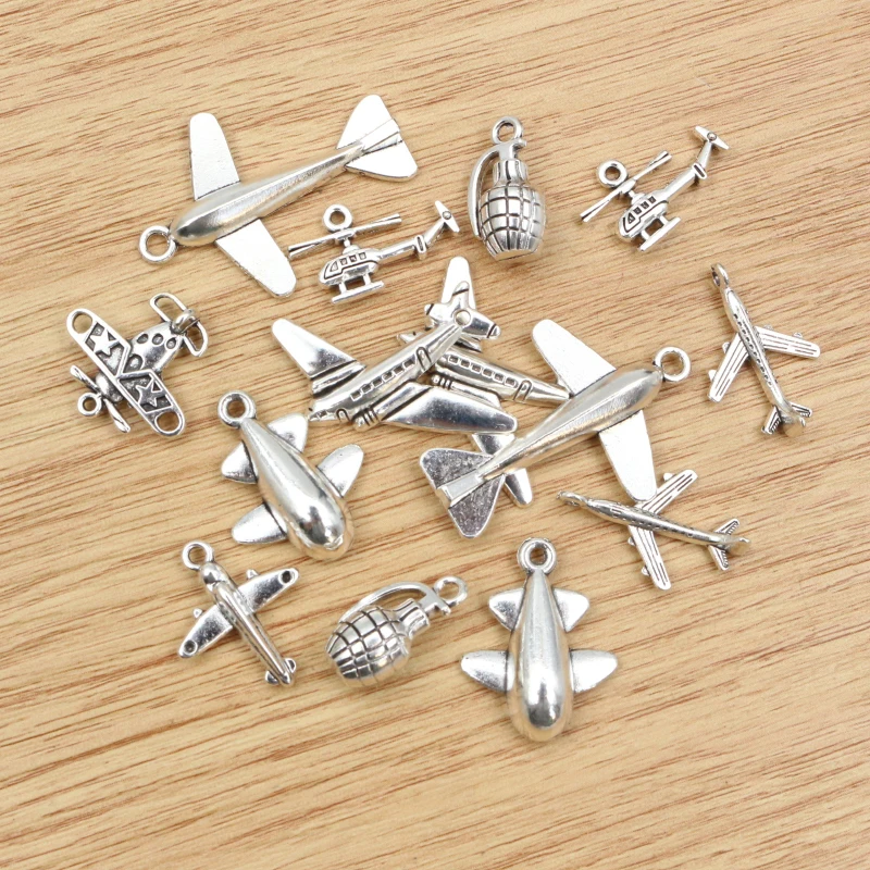 New Fashion Antique Silver Plated Grenade  Airplane Helicopter Chrams Metal Alloy Pendant DIY Charms DIY Jewelry Making Findings