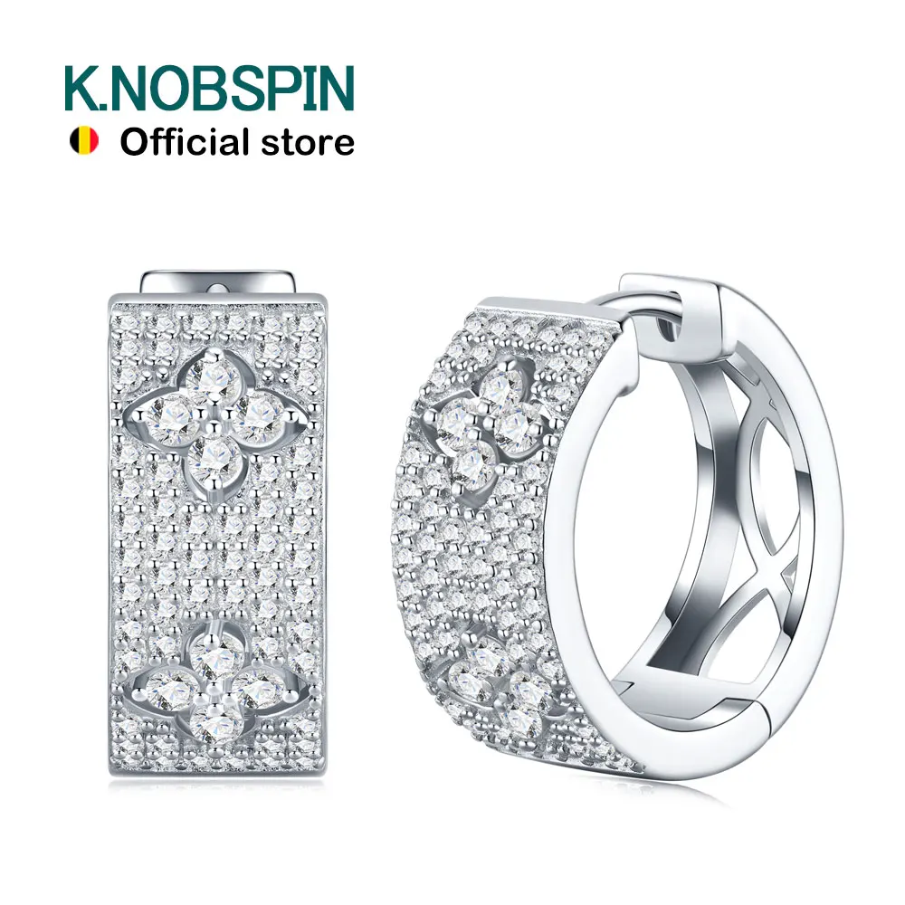 KNOBSPIN D VVS1 Moissanite Hoop Earrings for Women S925 Sterling Silver Pave Diamond Huggie Earrings Wedding Luxury Jewelry Gift