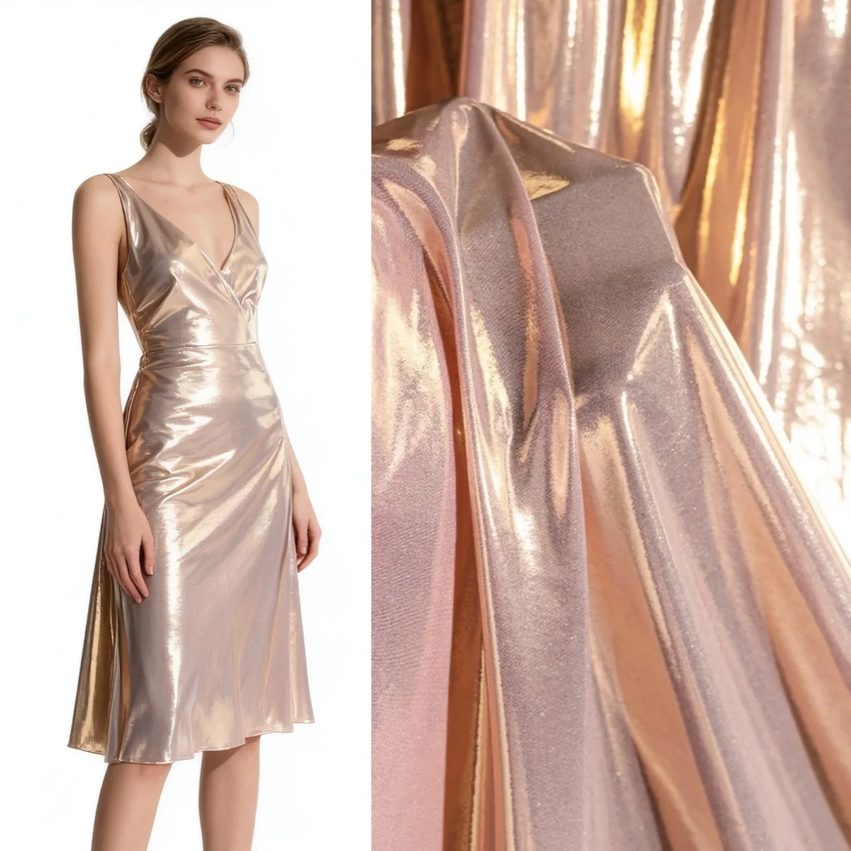 

High quality gold pink shiny metal spandex mirror gloss fabric DIY furniture decoration sewing stage clothing designer fabric