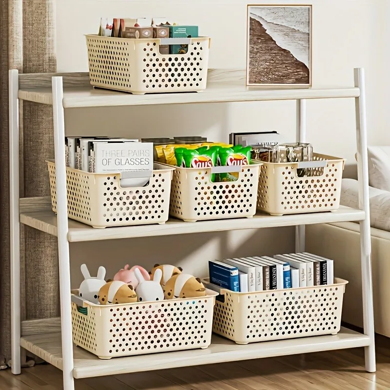 12pcs Stackable Plastic Storage Baskets Organizer  with Handles Space-Saving Storage Boxes for Home Organization Shelf Baskets