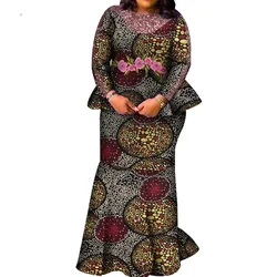 Popular Design Long Sleeve Type 2 PCS Suit African Women Clothing Bazin Rich Plus Size Dresses for Women 4xl 5xl 6xl WY5903