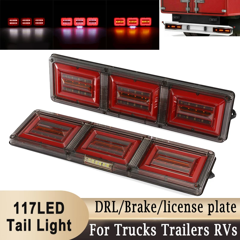 

Universal LED Tail Brake Stop Reversing Lights for Truck Trailers Caravans DRL Fog Flowing Strobe Lamp with License Plate Light