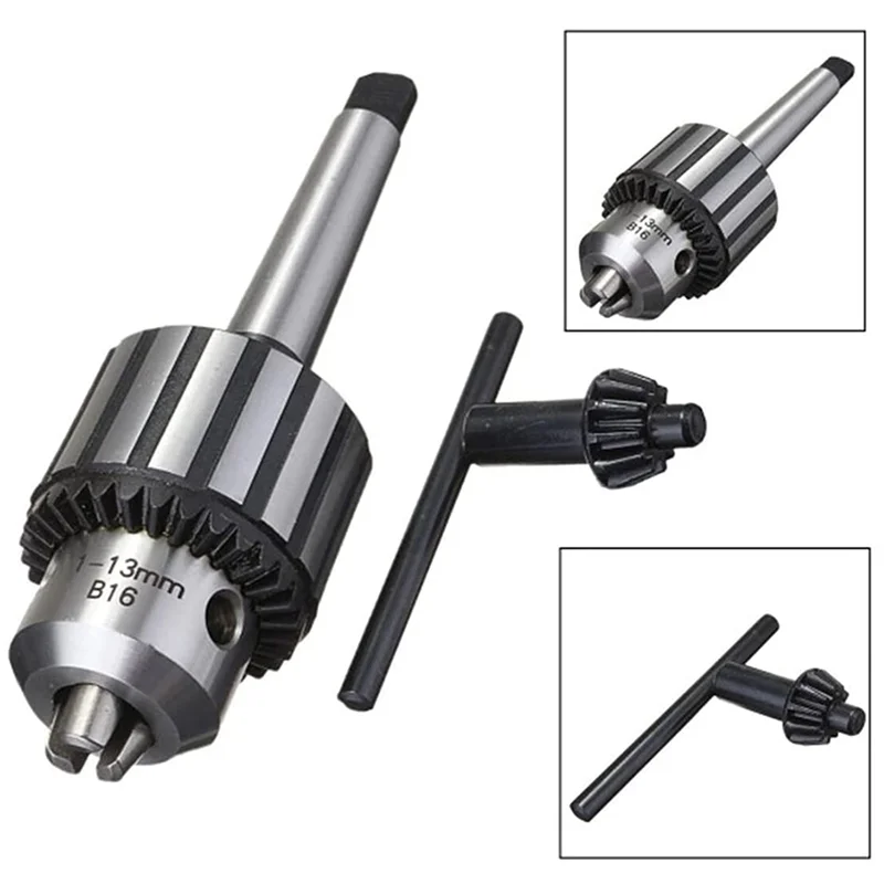 A88E-2X Chuck Bor Tugas Berat Kapasitas 1/2 Inci dengan Tempat Alat MT2 Morse Taper 2 dan Kunci K32 (MT2-B16 -13Mm)