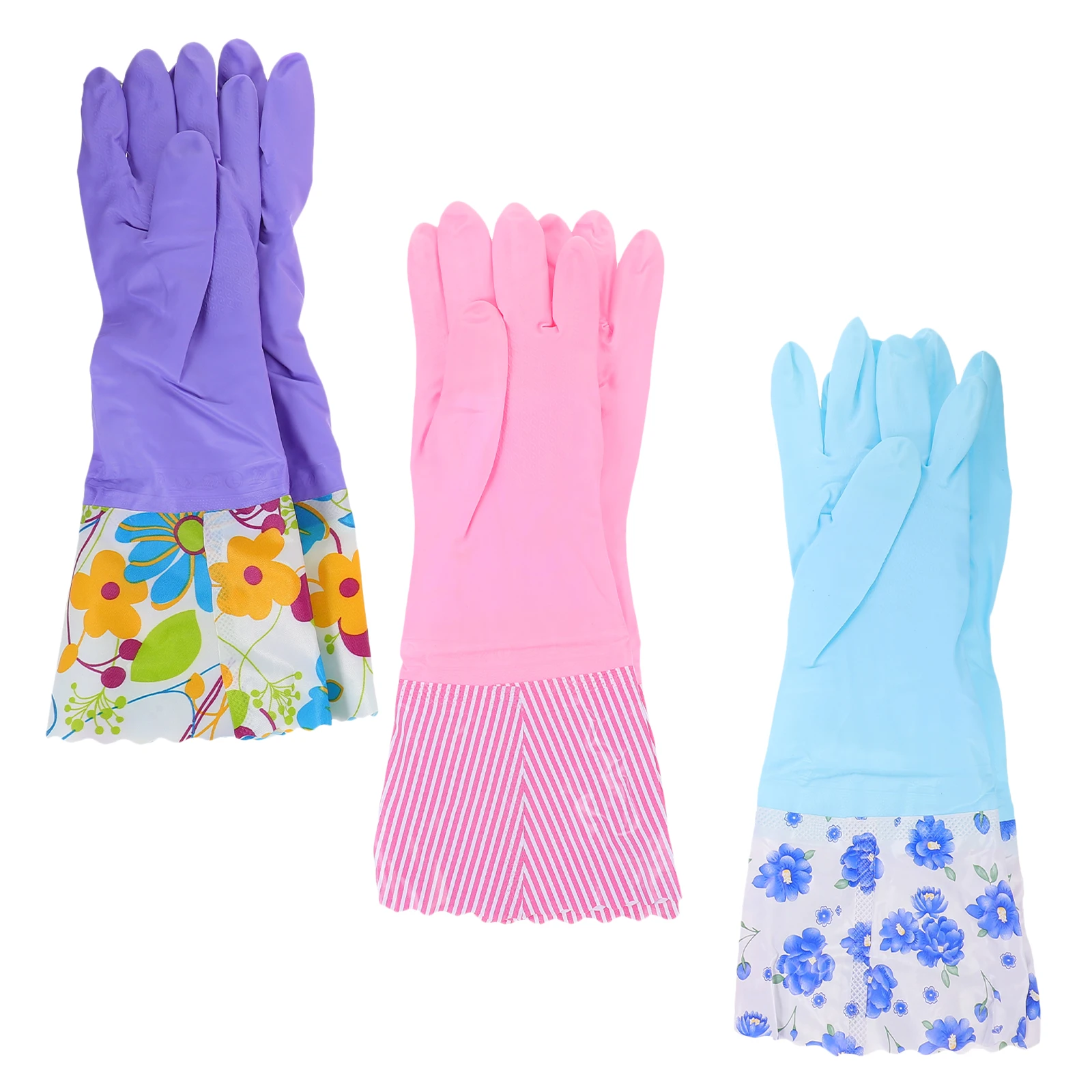 

3 Pairs Thickened Waterproof Gloves Long Cuffs PVC Kitchen Cleaning Dishwashing Household Gloves Oil Resistant