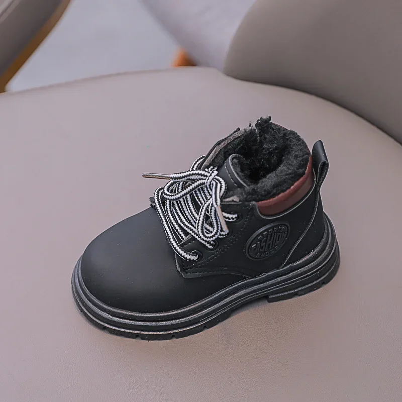 Winter Boots for Kids Leather Shoes Fashion Warm Non-slip Boys Student Shoes Outdoor Short Boots