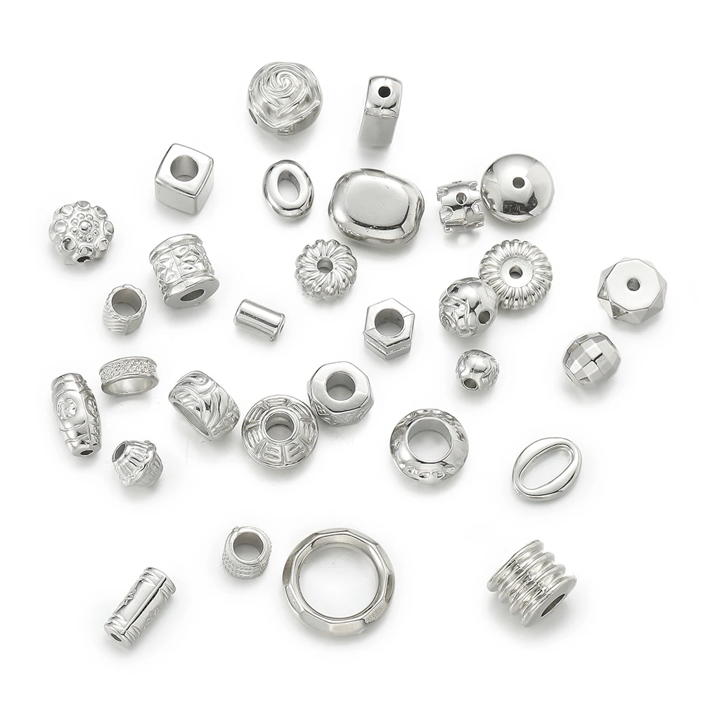 50pcs/lot CCB Spacer Beads Charms Antique Silver Color Spacer Beads Charms Pendants For DIY Bracelets Jewelry Making Accessories