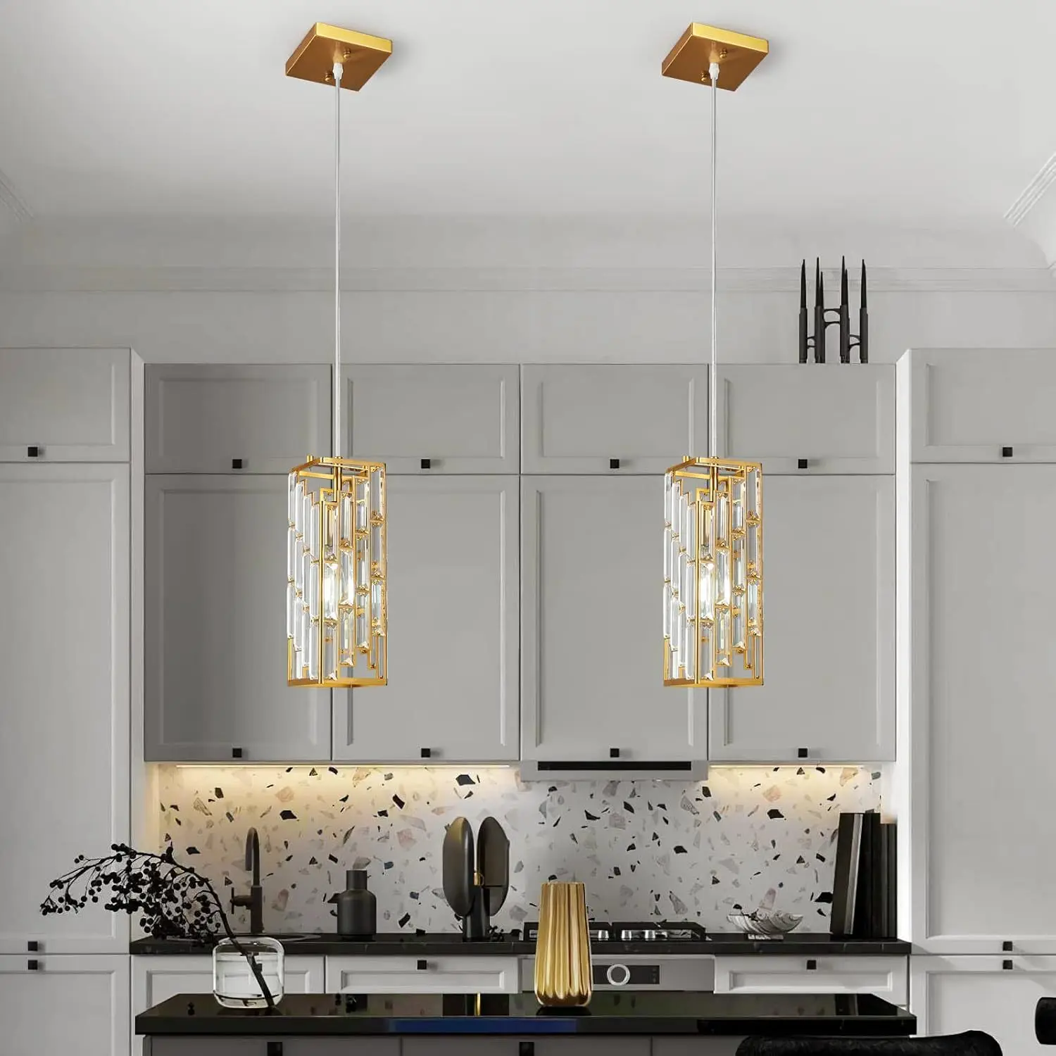 

American Gold Led Crystal Glass Pendant Home Decoration Living Room Adjustable Height Dining Room Kitchen Bedroom Lighting