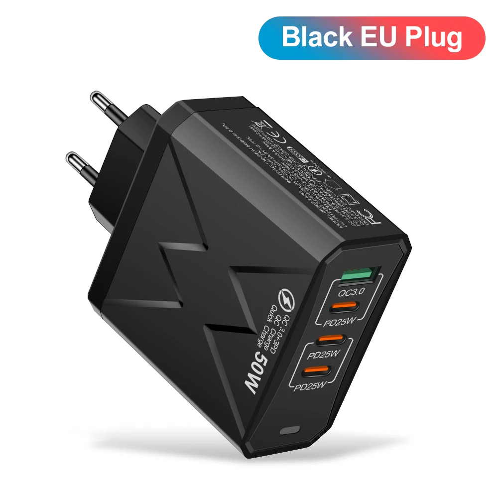 GUSEYEE Insgesamt 100 W 4 Ports Ladegerät USB Schnellladung 3.0 Handy-Wandadapter für iPhone Samsung Xiaomi Huawei Schnellladung 3