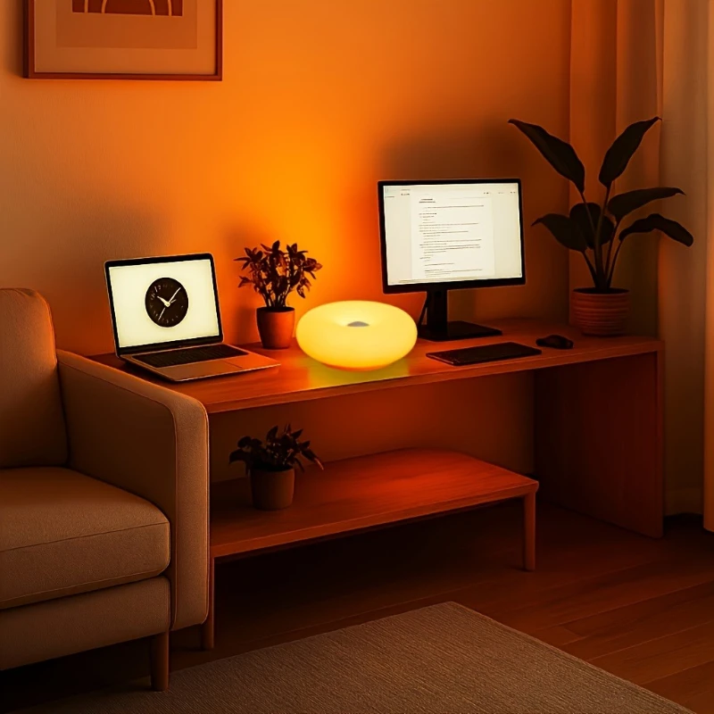 US Patented Retro-Modern Donut Lamp, Creative Orange RGB Ambient Light, Mid Century Modern Wall & Table Lamp for Living Room Decor view 8