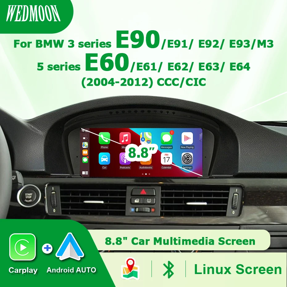 8.8 Car Multimedia linux Schermo Carplay Android Auto Per BMW Serie 5/3 E60 E61 E63 E64 E90 E91 E92 2004-2012 autolink airplay