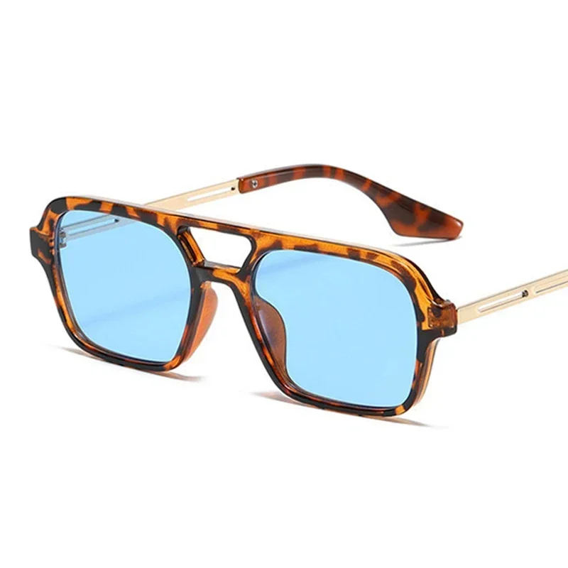 Kleine Frame Vierkante Zonnebril Vrouw Merk Designer Mode Luxe Zonnebril Vrouwelijke Vintage Holle Luipaard Blauw Oculos De Sol