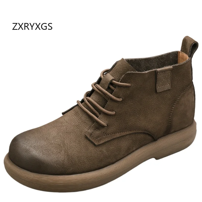 ZXRYXGS Top Layer Cowhide High Top Men Sneakers Trendy Boots 2025 Cross Strap Autumn Winter Boots Casual Sneaker Men Flat Shoes