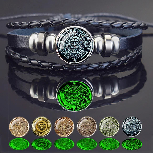 Esspoc Mayan Calendar Culture Bracelet Vintage Handwoven Leather Mexican Luminous Aztec Glass Cabochon Jewelry Women Men Gift AliExpress 36
