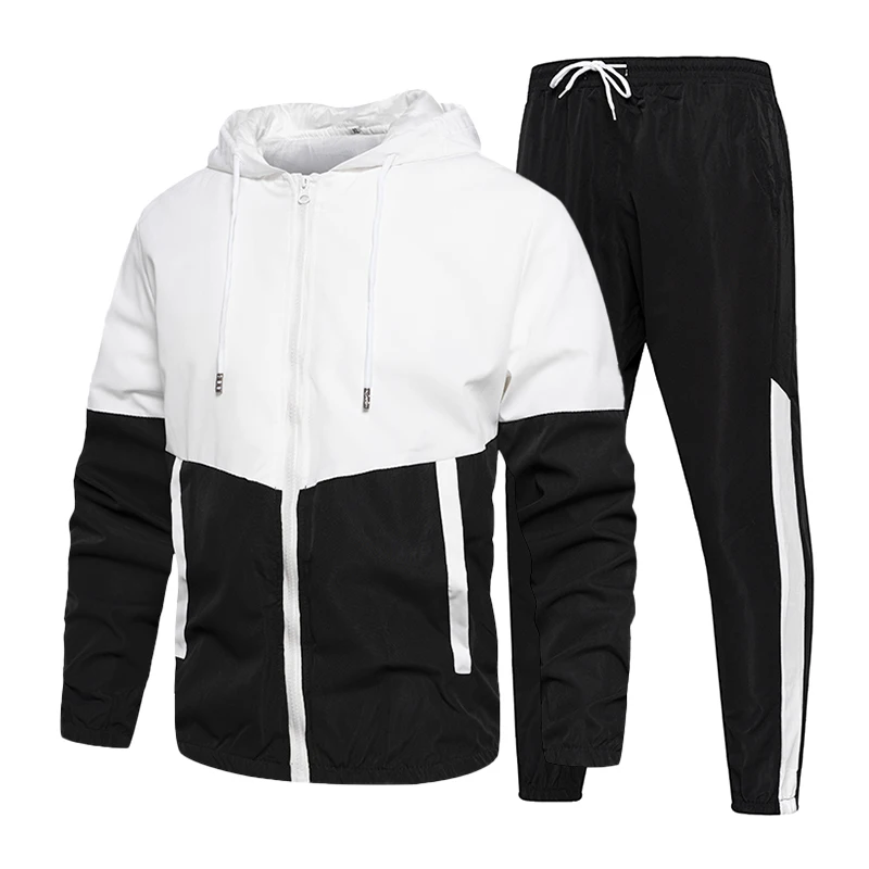 Conjunto de 2 peças com capuz para homens, roupas esportivas casuais, roupas esportivas de corrida, corredores, jaquetas, calças, hip hop, primavera, outono