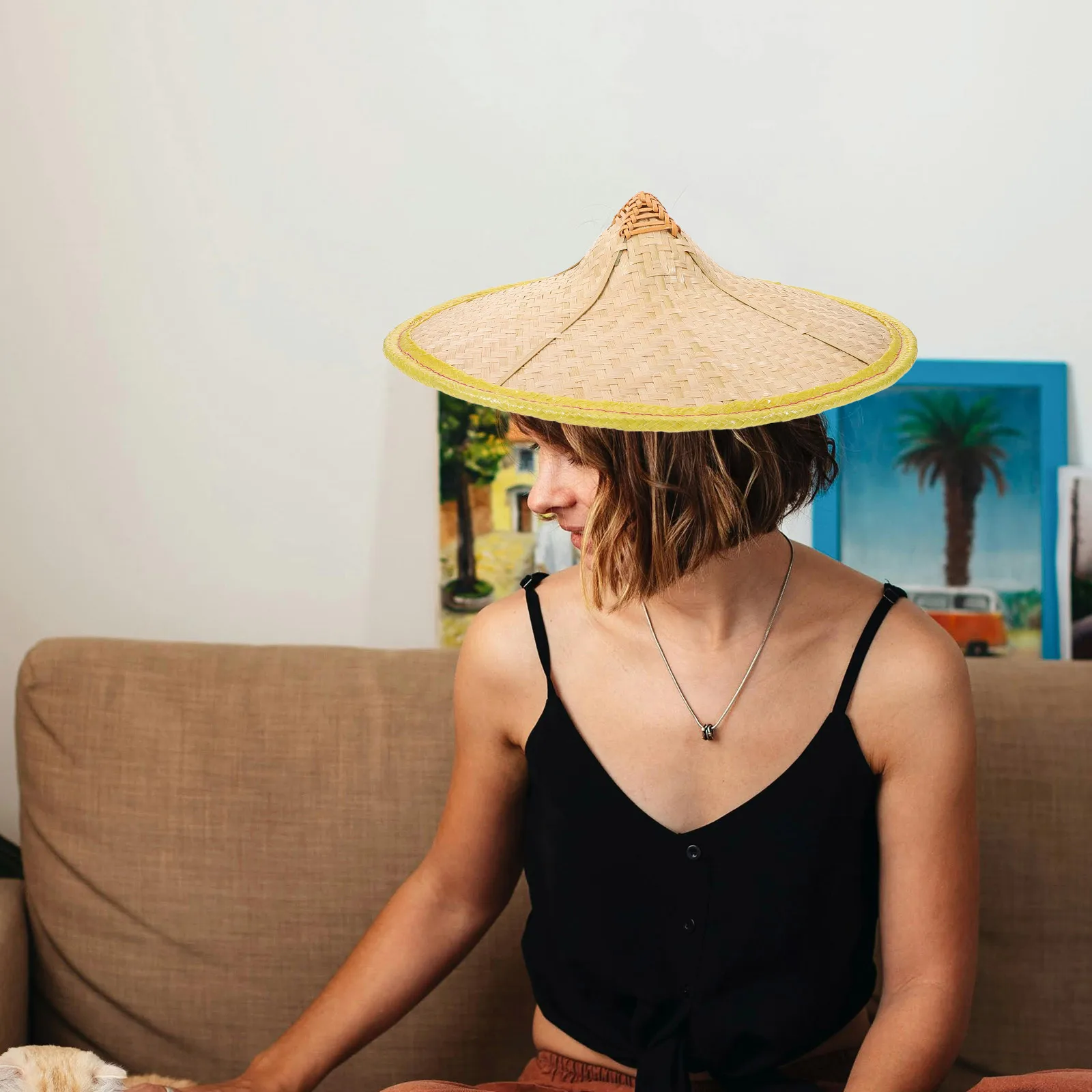 

Bamboo 35cm Diameter Chinese Bamboo Hat Anti Rain Fishing Sun Protection Traditional iental Rain Hat Stage