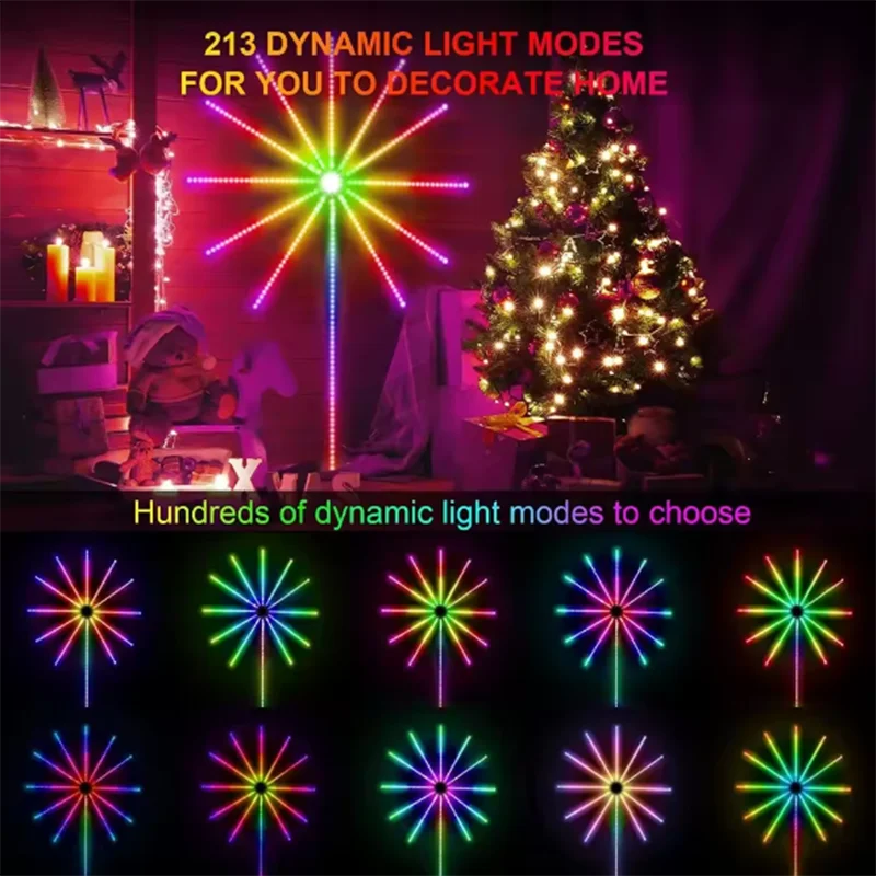 2025 novo inteligente led fogos de artifício luz led néon luz da corda controle bluetooth sincronização música quarto festa casamento decoração natal