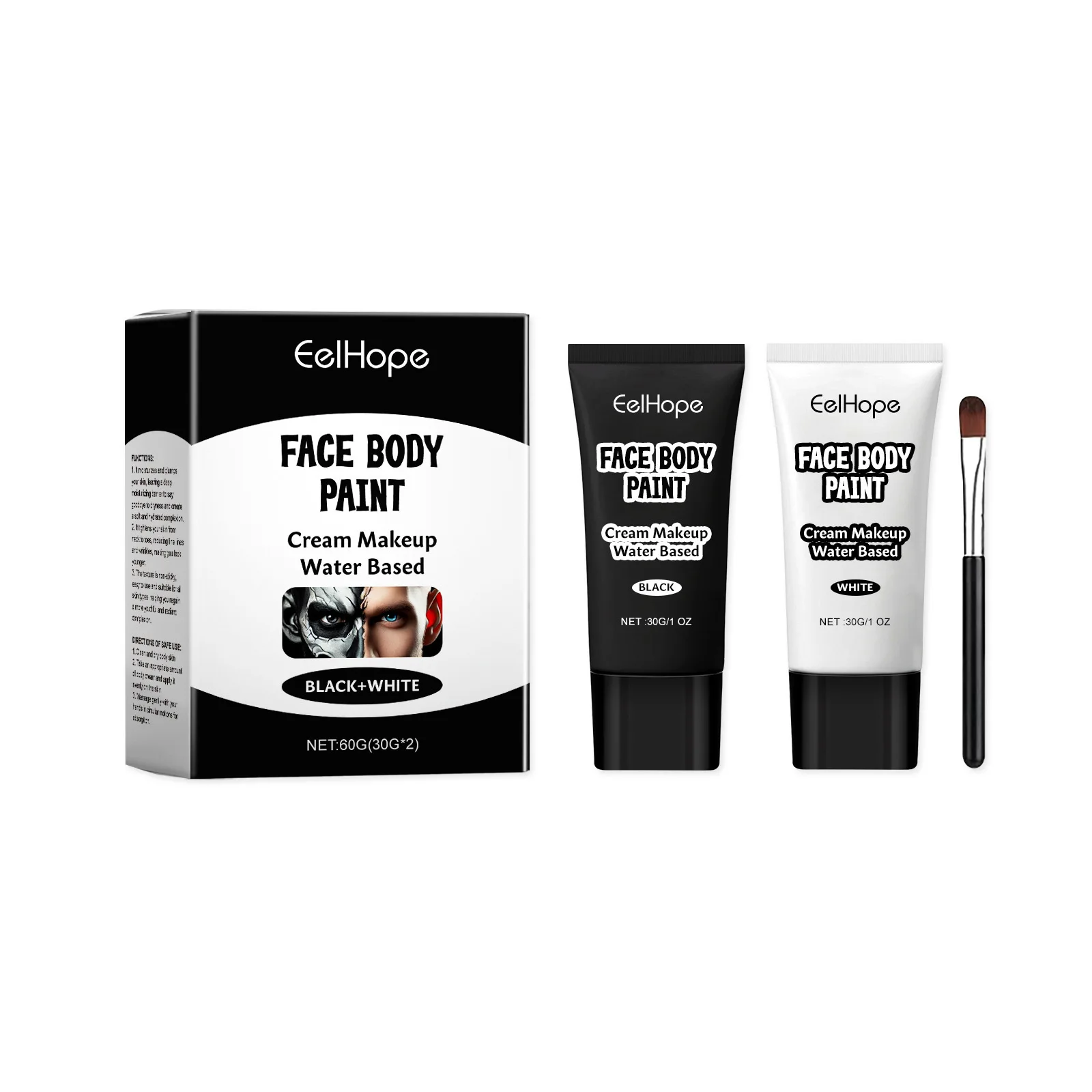 ฮาโลวีนสีดําสีขาวตา Face Body Paint เต็มรูปแบบน้ําหนักเบา Foundation Clown Joker แต่งหน้ากันน้ําครีมน้ํามันคอสเพลย์