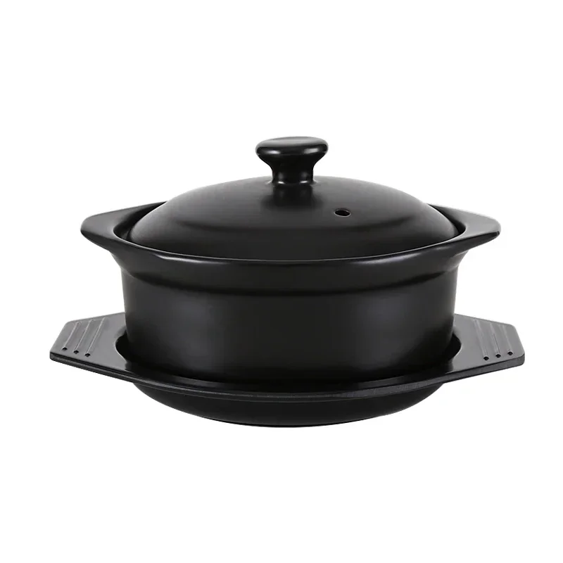 Black Enameled Ceramic Ramen Bowl, Large Soup Casserole Stew Pot, Multifunctional Kitchen Cookware for Noodle Soup Braising