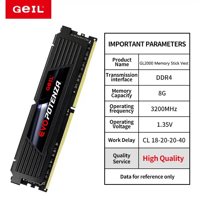 GeIL Memory Ram Desktop GL2000 DDR4 3200MHZ Memoria CL18 8GB 16GB 1.35V With Cooling Heatsink PC only for Intel Computer