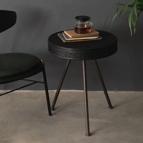 

Vintage Furniture Coffee Table Black Round Art Rattan Weaving Iron Art Living Room Balcony Sofa Side Tea Tables Customized