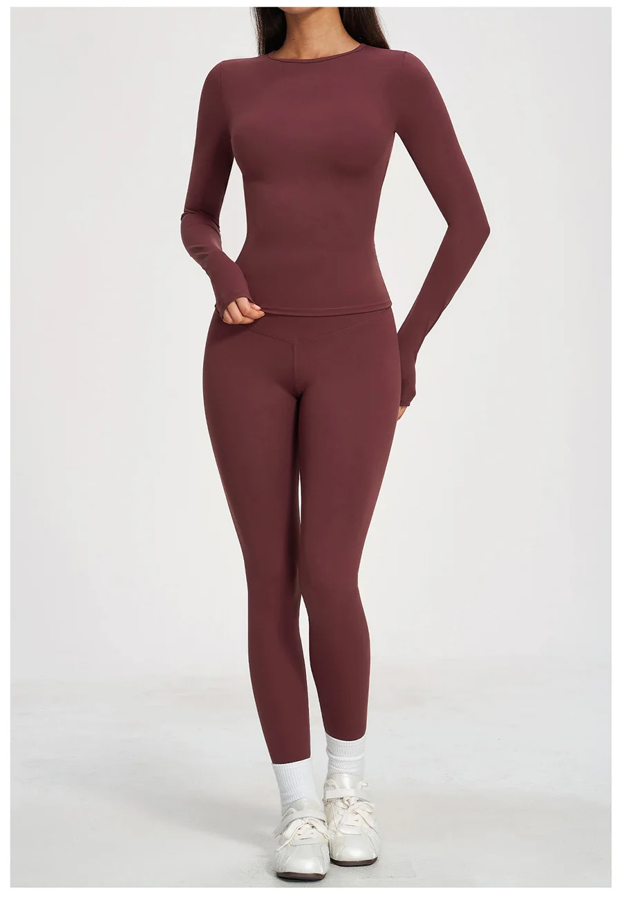 Yoga-Set 2-teilig Sportbekleidung Fitnesskleidung Yoga-Anzüge Damen Fitness-Set Trainingsanzüge Sport Langarm Crop Top Gym High Waist Leggings – Detail 10