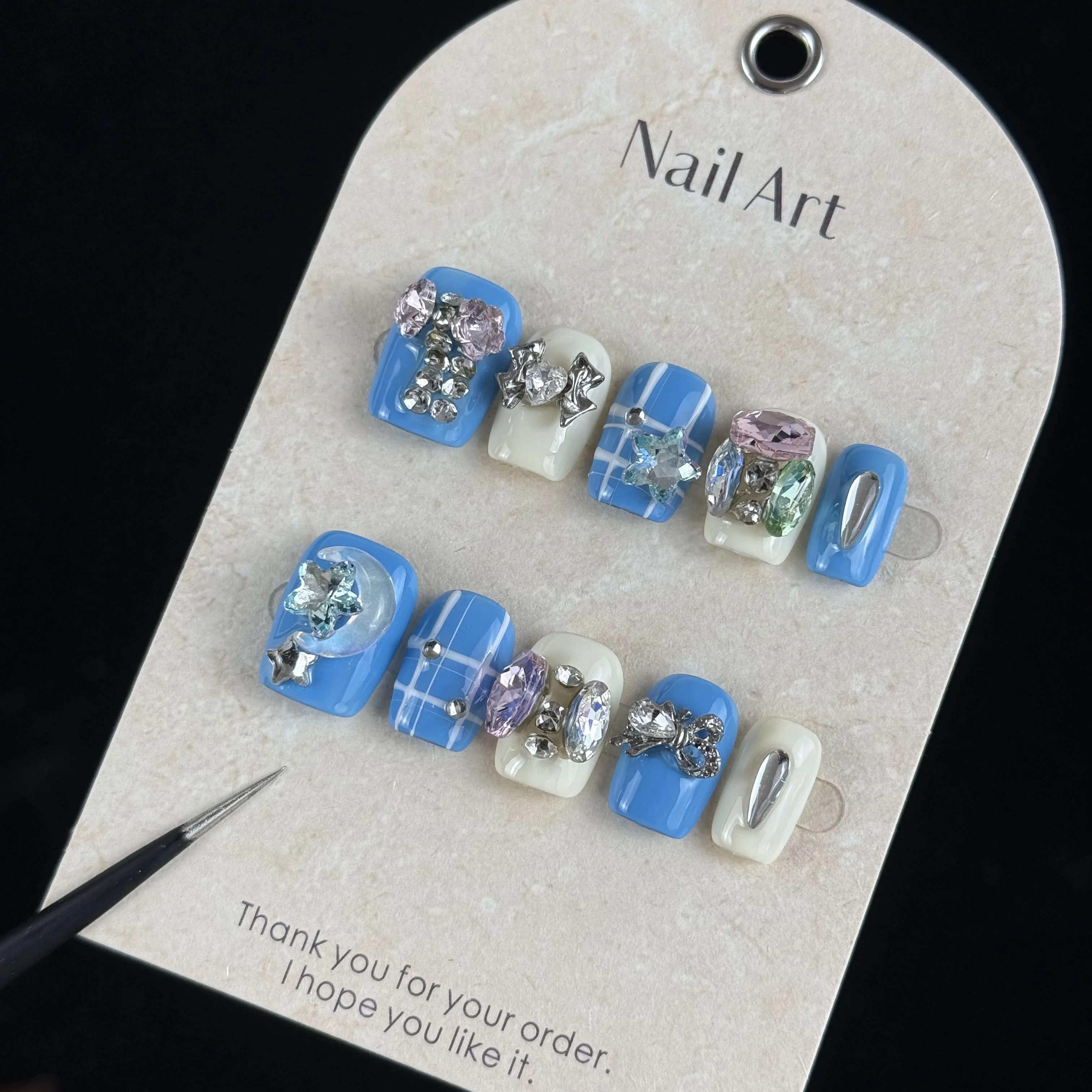 10pcs high-end Retro luxury style, hand-painted three-dimensional stars and moons, bow knots, dazzling sparkly diamonds handmade