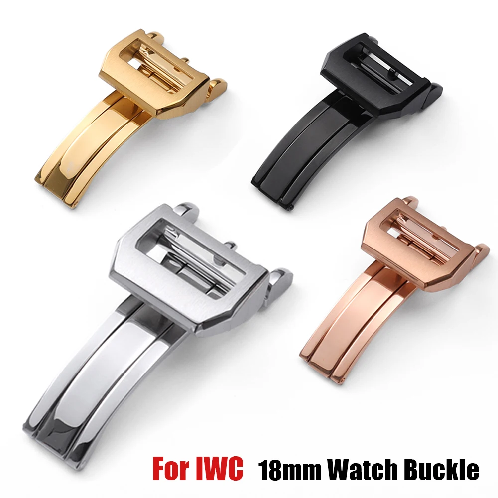 For IWC 18mm Pilot Stainless Steel Deployment Buckle Silver Black Rose Gold Buckle for Rubber Leather Watchband Folding Clasp