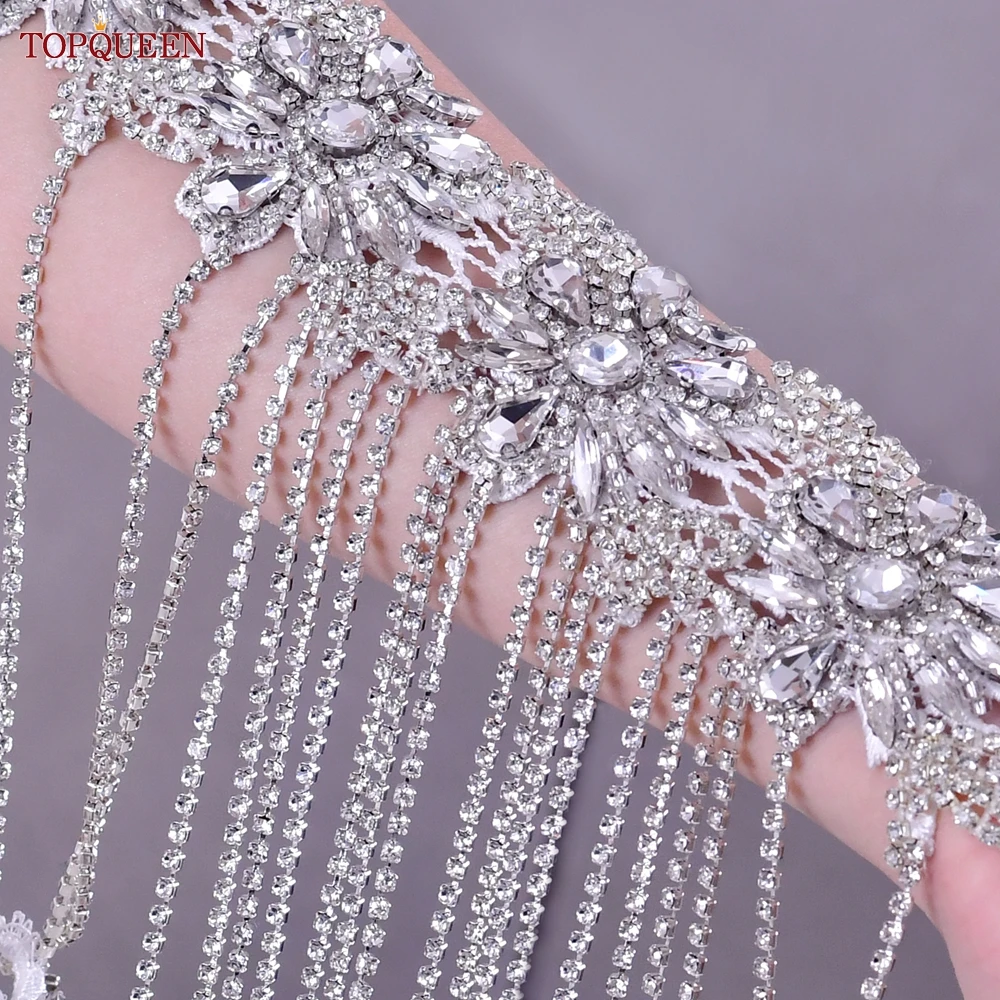 Topqueen Rhinestone Tassel Necklace Ladies Body Chain V Neck Wedding Dress Accessories Bridal Shoulder Chain Party Shawl SG01