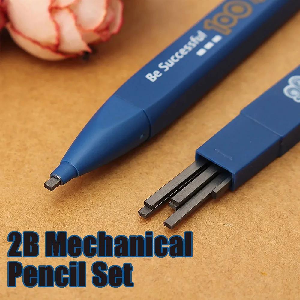 2B Mechanical Pencil Set Including 1 Pencil 6 Lead Pieces Black Lead No-Sharpening Lead Convenient Practical Student Useful
