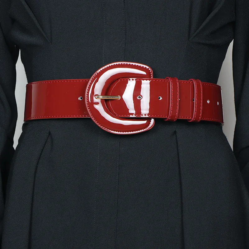

Women's Fashion Patent PU Leather Belt Decorated Coat Jacket Dress Wide Belt