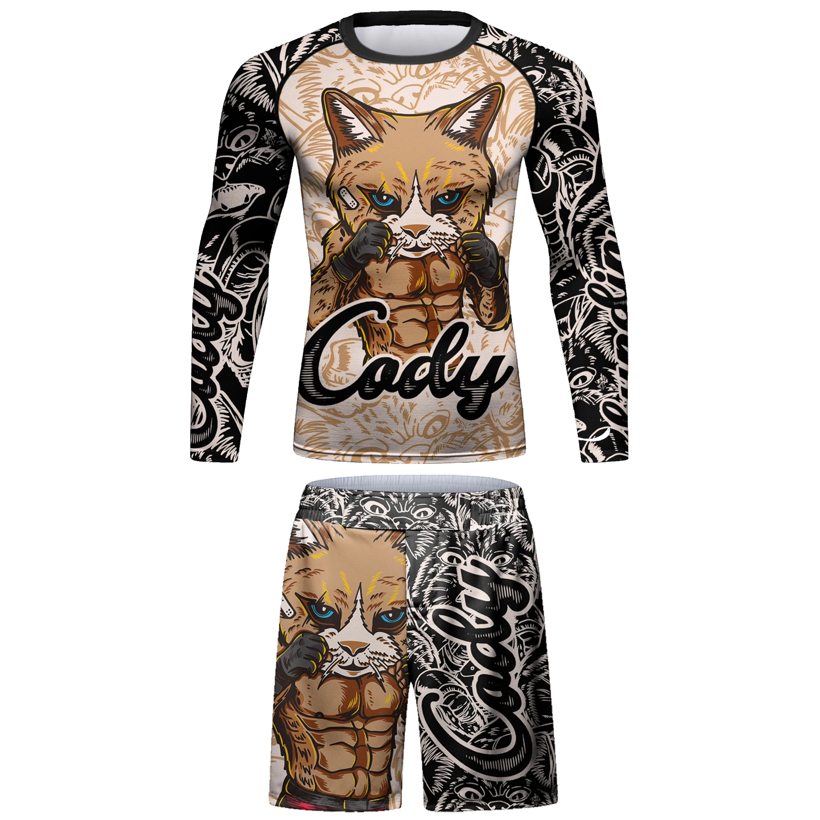 Cody Lundin Adult Men Anti-Shrink Grappling Free Combat Workout Athletic Clothing High Quality Printing Jiu jitsu MMA Rash Guard