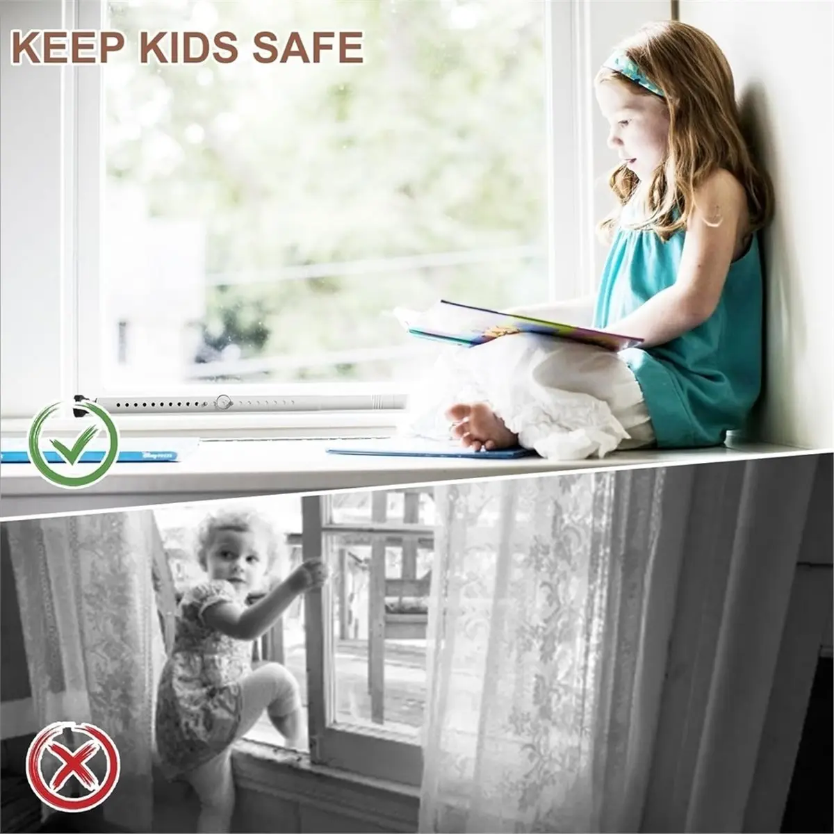 Sliding Door Security Bar, Adjustable Patio Door Security Bar, of Door Duty Interior White, Safety Door-Blocking Support