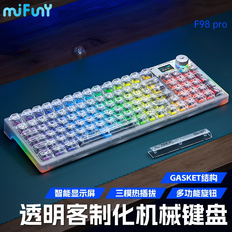 MiFuny X87 Wireless Mechanical Keyboard Bluetooth Crystal Transparent Customized RGB Tri Mode Hot Swap Codeword Gamer Keyboards