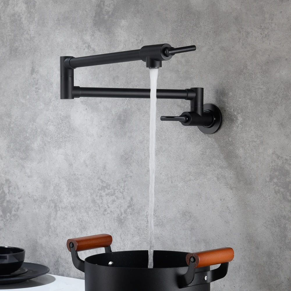 

Pot Filler Faucet Wall Mount with Free-Swivel Arm Design, Double Handles for Easy Water Control, Anti-Corrosion Surface