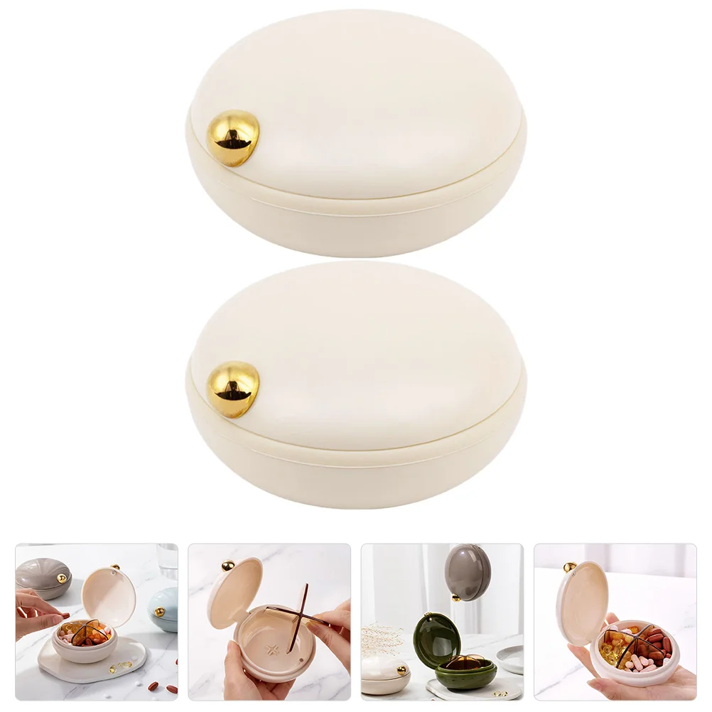 

2 pcs Small Pill Organizer Case 4 Compartment Portable Travel Container Round Storage Holder For Medicine Capsule Lightweight