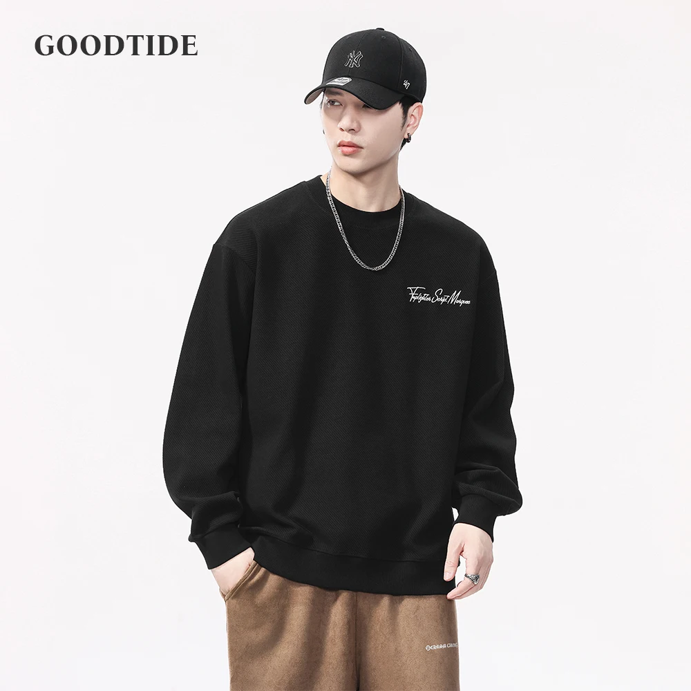 سترة رجالية ثقيلة الوزن 360 جرام مطرزة بحروف بياقة دائرية 2025 خريف شتاء جديد فضفاض متعدد الاستخدامات #4