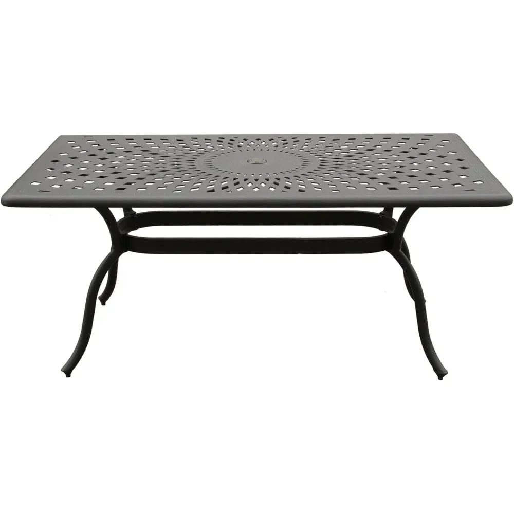 

67-in Outdoor Table with Umbrella Hole, Foot Glides, Modern Mesh Aluminum Rectangle Patio Table