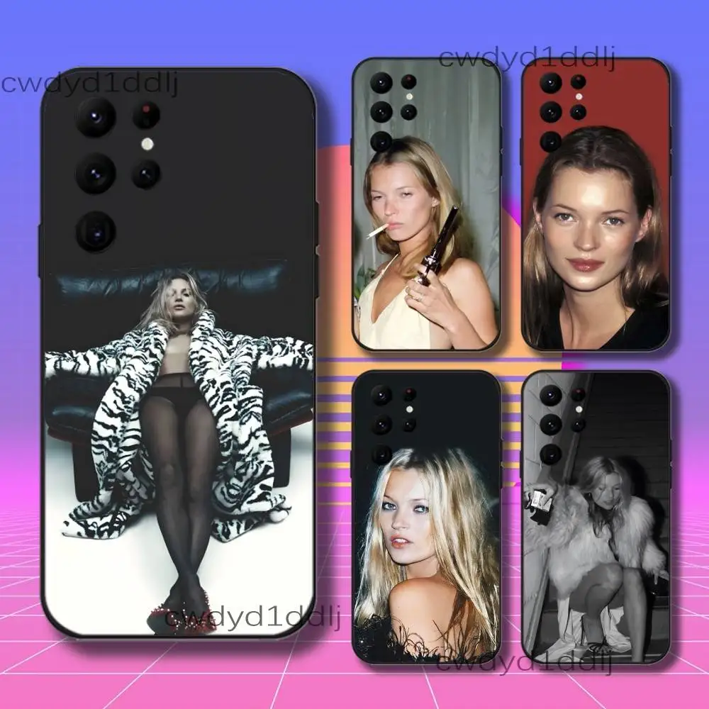 

Fashion K-Kate Moss Phone Case For Samsung S10,S21,FE,S21 ,S26,S25,S24,S23,Ultra,S9,S22,Plus Black Shell Cover