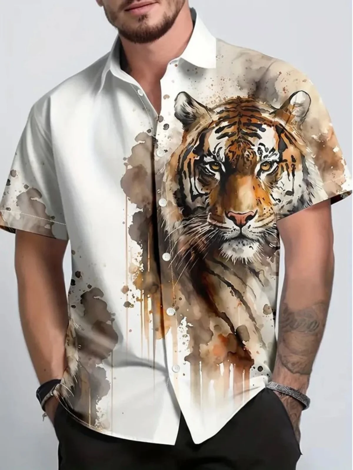 

Мужская ort Sve irt 3D Digital Print Casual Faion Summer Stand Fit на пуговицах Casual irt